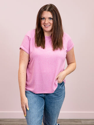 *NEW* Madison Short Sleeve Top | Candy Pink Melange