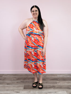 DEX | Savannah Halter Midi Dress | Tropical Sunset