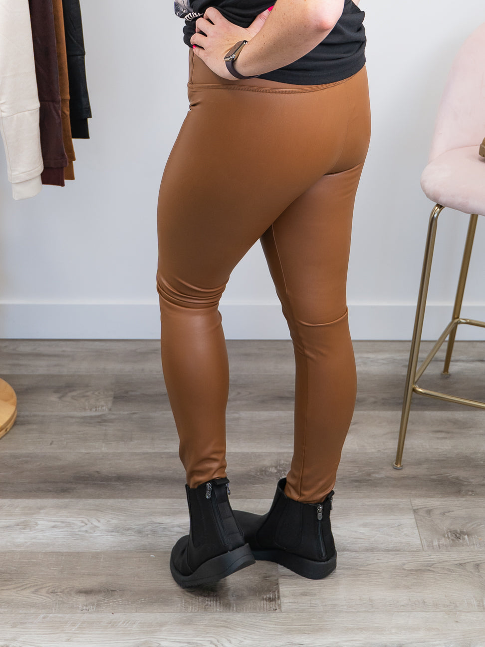 She's Dynamite High Waist Faux Leather Leggings (Brown) - Small | Leather  leggings, Dress with stockings, Leather pants