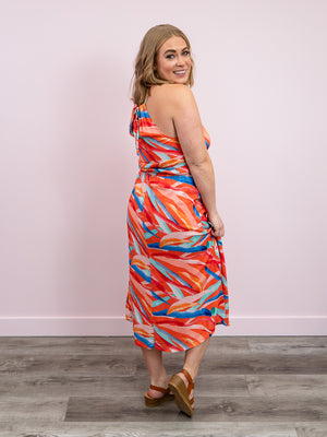 DEX | Savannah Halter Midi Dress | Tropical Sunset