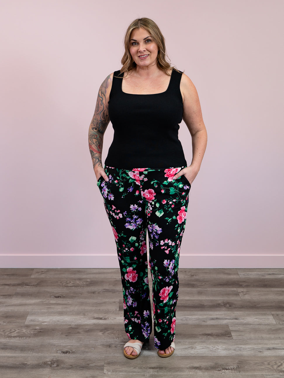 *FINAL SALE* McBeal Flare Work Pant | Black & Pink Floral