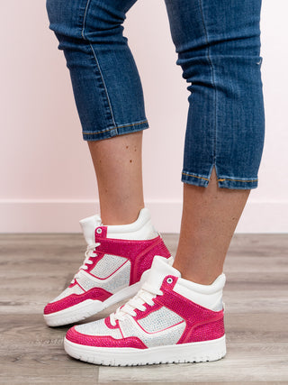 *FINAL SALE* Richie High Top Sneakers | Rhinestone Fuchsia & White