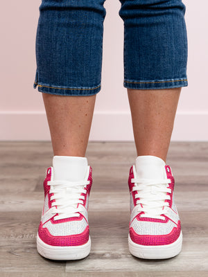 Richie High Top Sneakers | Rhinestone Fuchsia & White