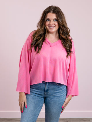 *FINAL SALE* Alaina V Neck Long Sleeve | Barbie Pink