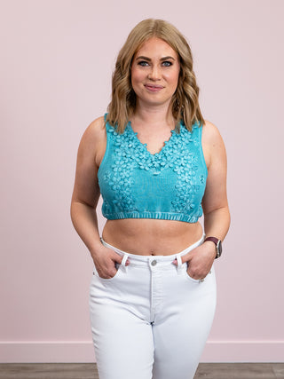 *FINAL SALE* Flower Power Crop Top | Aqua