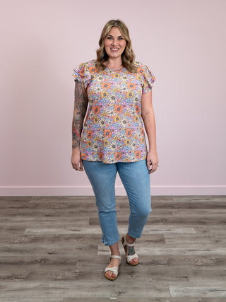 *FINAL SALE* Sweet Sweet Smile Flutter Sleeve Top | Lavender & Multi Floral