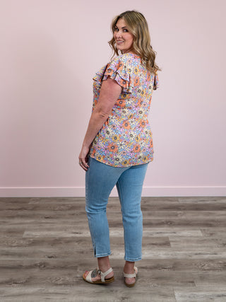 *FINAL SALE* Sweet Sweet Smile Flutter Sleeve Top | Lavender & Multi Floral