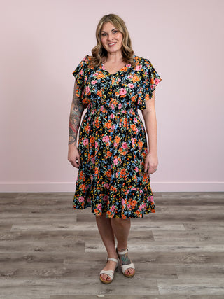 *FINAL SALE* Harriett Floral Fit & Flare Dress | Black