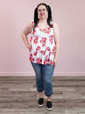 Hazel Tiered Tank | Ivory & Fuchsia Floral