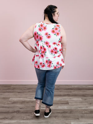 Hazel Tiered Tank | Ivory & Fuchsia Floral