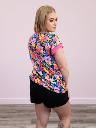 *FINAL SALE* Cora Button Front Top | Black & Multi Floral