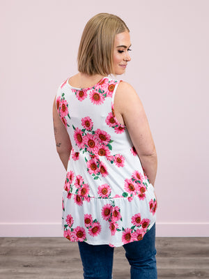 Hazel Tiered Tank | Ivory & Fuchsia Floral