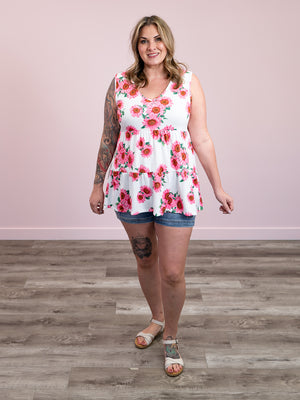 Hazel Tiered Tank | Ivory & Fuchsia Floral