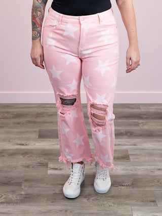 *FINAL SALE* Risen Jeans | High Rise | Pink Star Print Straight | Nixon