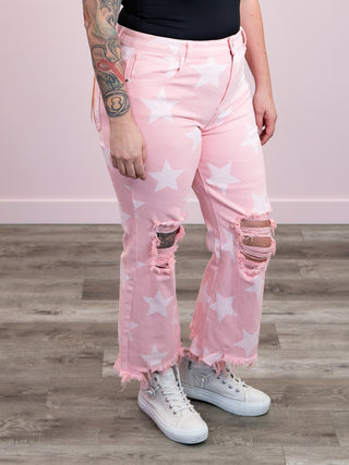 *FINAL SALE* Risen Jeans | High Rise | Pink Star Print Straight | Nixon