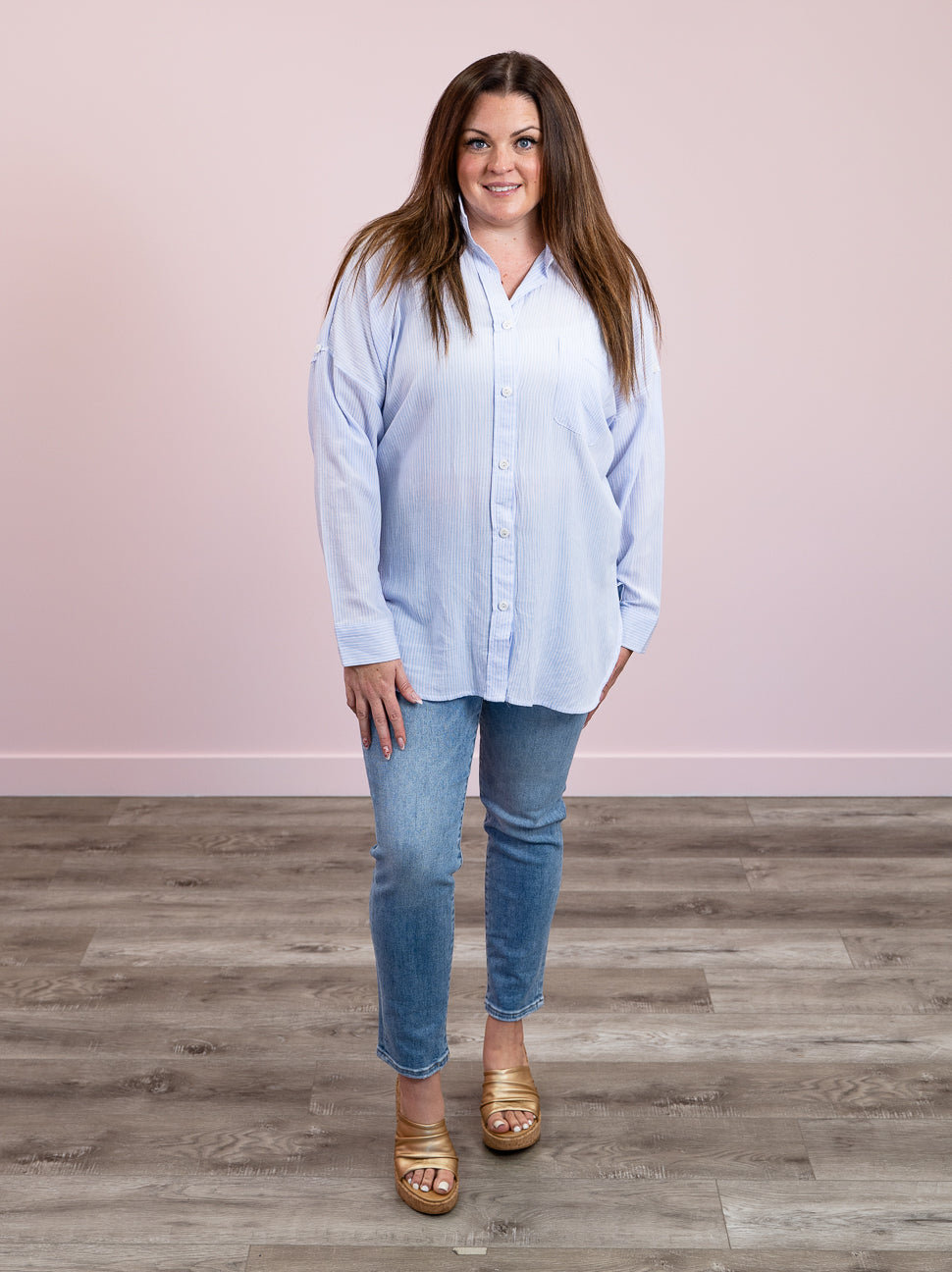 DEX | One In A Million Oversized Shirt | Blue & Pink Stripe