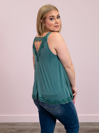 *FINAL SALE* Lyla Lace Trim Tank Top | Evergreen