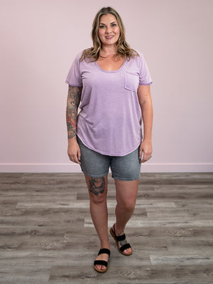 Stevie Scoop Neck Pocket Tee | Lilac Purple