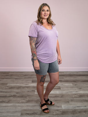 Stevie Scoop Neck Pocket Tee | Lilac Purple