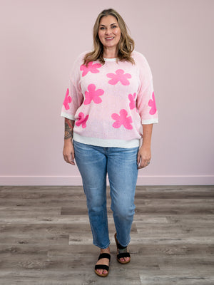 My Crush Floral Sweater | Ivory & Pink