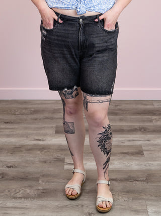 *FINAL SALE* Judy Blue | Hi Waist | Black Rigid Magic Destroy Hem SHORTS | Carlos