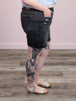 *FINAL SALE* Judy Blue | Hi Waist | Black Rigid Magic Destroy Hem SHORTS | Carlos