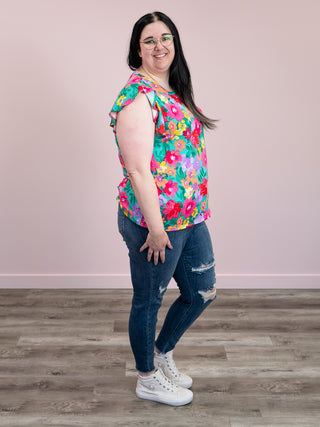 *FINAL SALE* Jordana Ruffle Top | Emerald Fuchsia