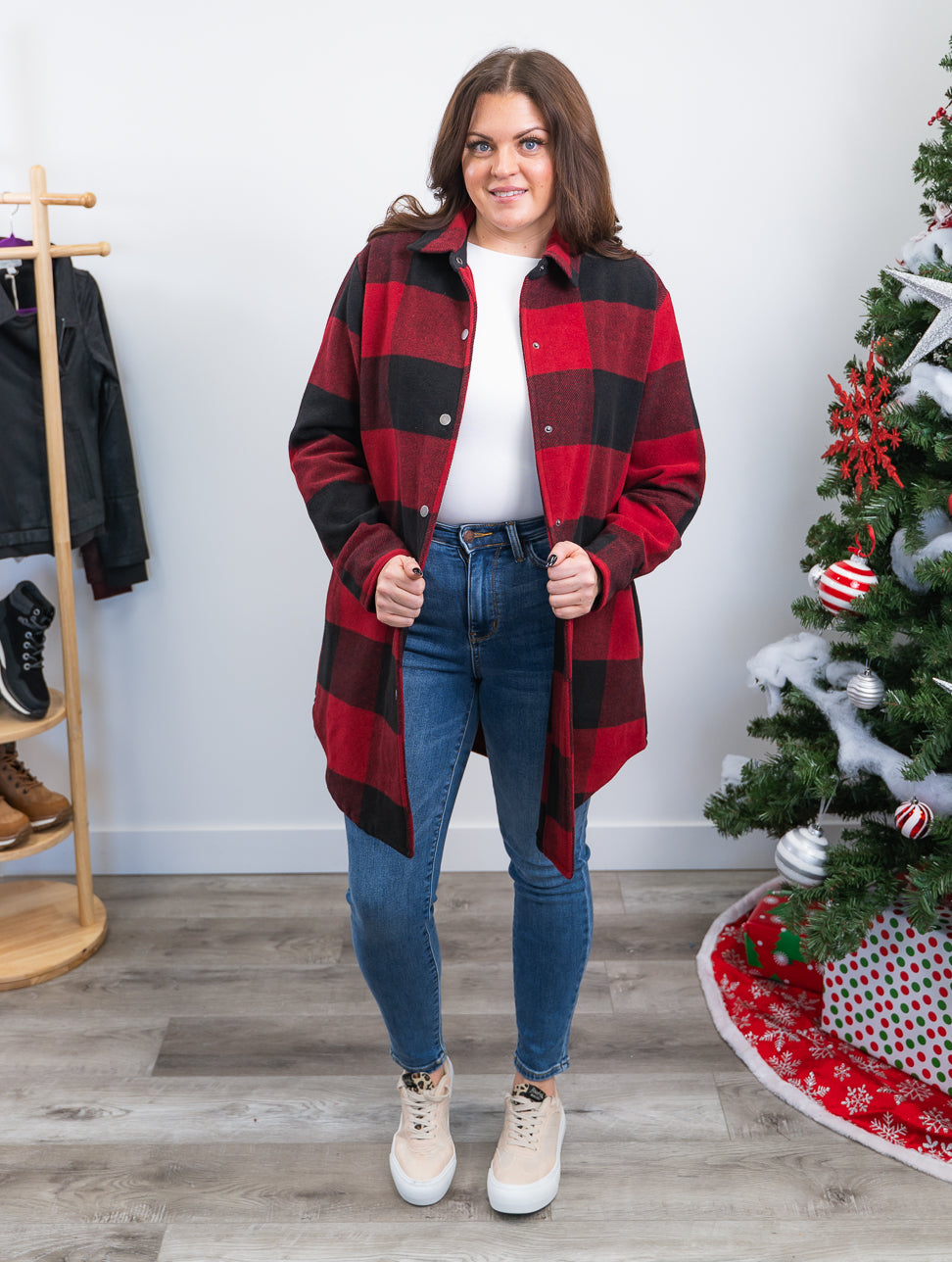 FINAL SALE RD Style Sadie Plaid Shacket Red Plaid Lavender