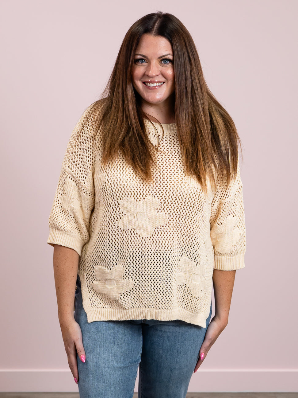*NEW* Jane Floral Crochet Sweater | Oatmeal