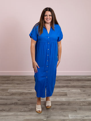 *FINAL SALE* Cove Button Down Midi Dress | Royal Blue