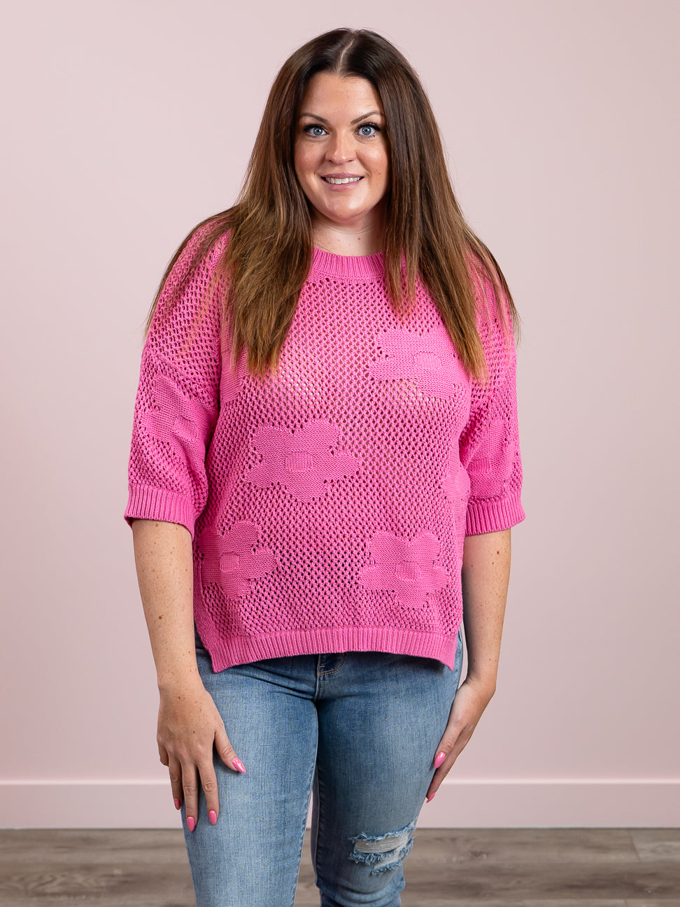 Jane Floral Crochet Sweater | Pink