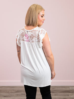 The Masquerade Lace Flutter Sleeve Top | Off White