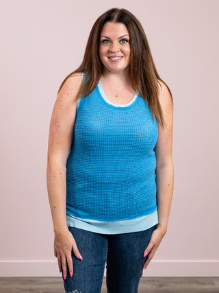 *FINAL SALE* Sydney The Breezy Day Waffle Tank | Summer Blue