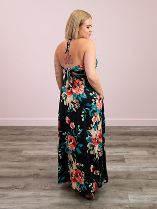 *FINAL SALE* Asha Knotted Cami Maxi Dress | Black & Peach Floral