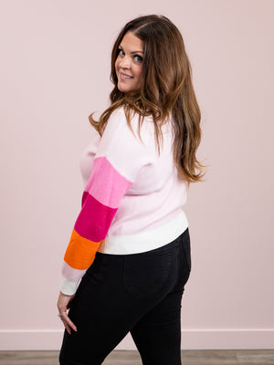 Classic Stripe Sleeve Sweater | Pink