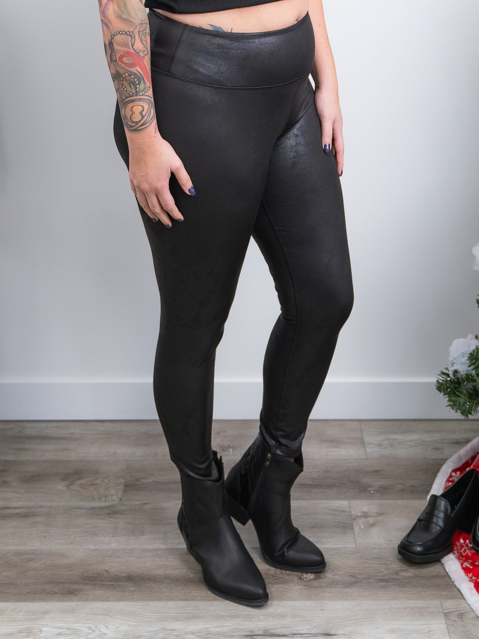 Plus Size Brown Leather Look Leggings