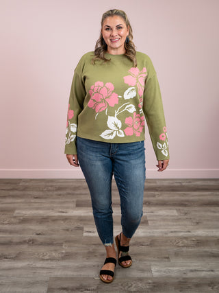 *FINAL SALE* Esme Floral Sweater | Olive & Pink