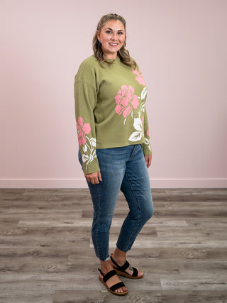 *FINAL SALE* Esme Floral Sweater | Olive & Pink