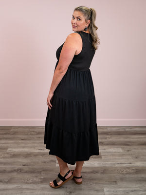 Go With The Flow Tiered Dress | Black