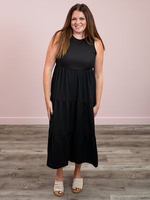 Go With The Flow Tiered Dress | Black