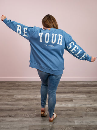 Be Yourself Oversized Sweatshirt | Washed Blue