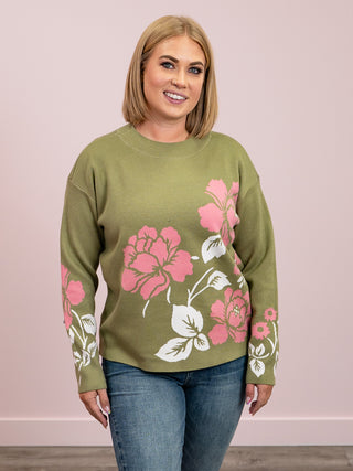 *FINAL SALE* Esme Floral Sweater | Olive & Pink