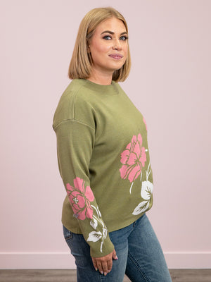 *NEW* Esme Floral Sweater | Olive & Pink