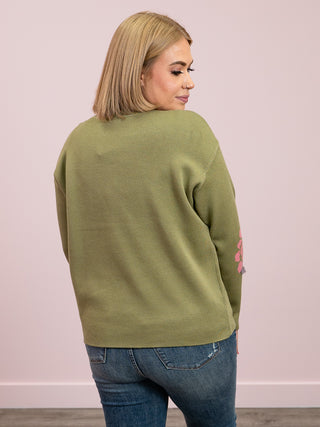 Esme Floral Sweater | Olive & Pink