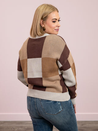 Clarence Checkered Sweater | Mocha & Chocolate