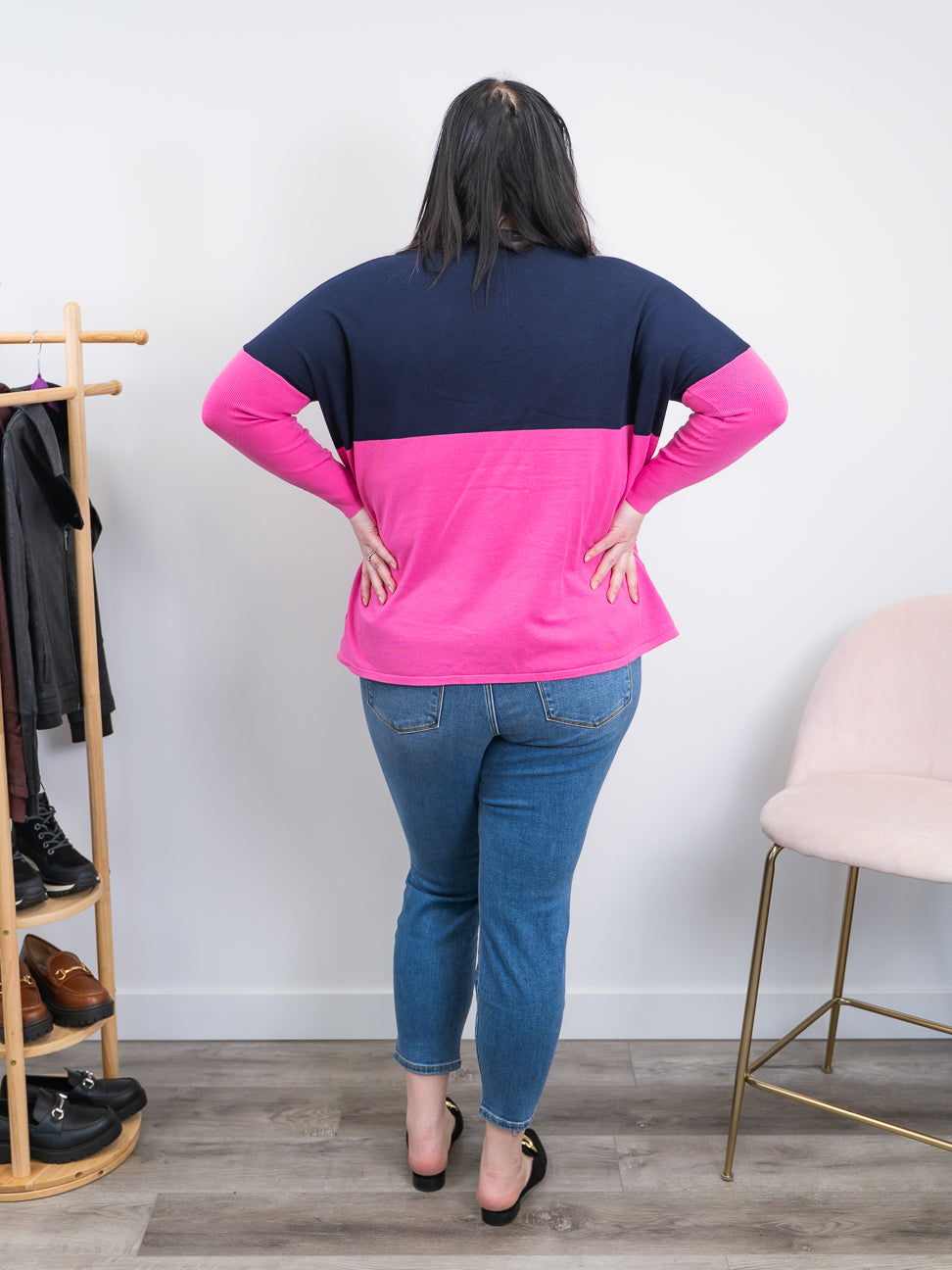 Analee Colourblock Sweater Navy Pink Lavender Lace Boutique