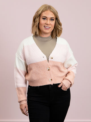 Katy Colourblock V-Neck Cardigan | Pink