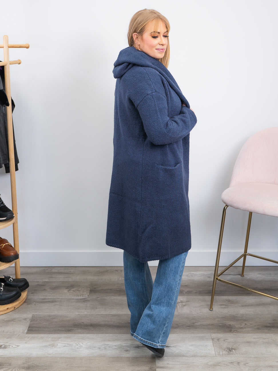 Hooded boucle coat sale