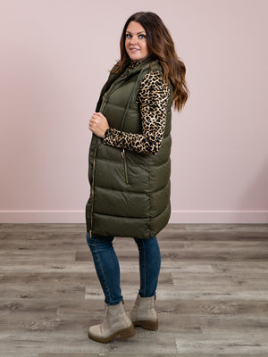 DEX | Davina Hooded Puffer Vest | Army Green