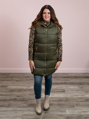 DEX | Davina Hooded Puffer Vest | Army Green